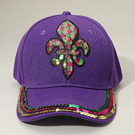 Sequin Mardi Gras Fleur de Lis Patch Baseball Cap