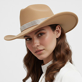 Rhinestone Studded Band Western Cowboy Fedora Hat