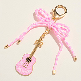 Decorative Bow Accent Enamel Guitar Drop Keychain Bag Charm