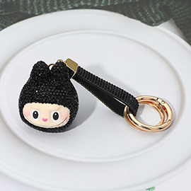 Bling Studded Monster Bunny Face Keychain Bag Charm