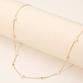 18K Gold Dipped Freshwater Pearl Station Chain Necklace