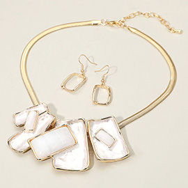 Geometric Enamel Rectangular Plate Beaded Necklace