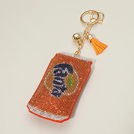 Bling Studded Orange Soda Can Tassel Keychain Bag Charm
