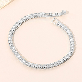 White Gold Dipped Square Tennis Chain Bracelet