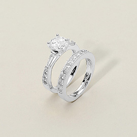 2PCS - Round Cut CZ Stone Ring Set