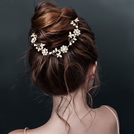 Vintage Inspired CZ Floral Vine Bun Wrap Headpiece