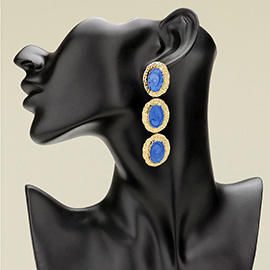 Triple Textured Frame Enamel Oval Plate Drop Earrings