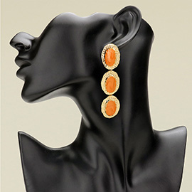 Triple Textured Frame Enamel Oval Plate Drop Earrings