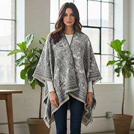 Textured Jacquard Pattern Print Ruana Poncho
