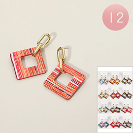 12Pairs - Striped Square Drop Earrings