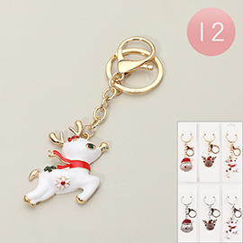 12PCS - Festive Holiday Reindeer Santa Keychains
