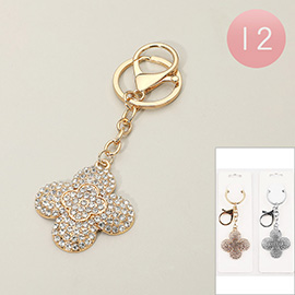 12PCS - Sparkling Stone Paved Quatrefoil Keychains