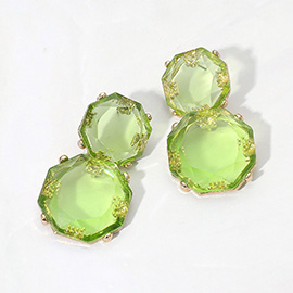 Facted Double Gem Cluster Drop Earrings