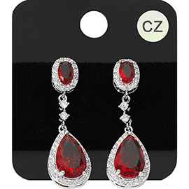 CZ Teardrop Accented Dangle Evening Earrings