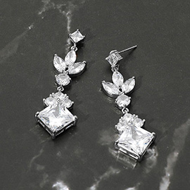 Geometric CZ Stone Cluster Link Drop Evening Earrings