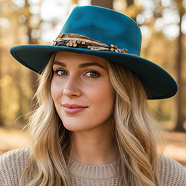 Feather Accent Beaded Band Rustic Vintage Distressed Western Cowgirl Fedora Hat
