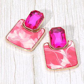 Geometric Stone Accent Printed Resin Plate Drop Earrings