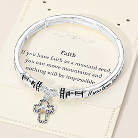 Faith Inspirational Religious Message Cross Charm Stretch Bangle Bracelet