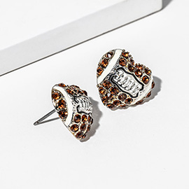 Football Crystal Pave Heart Stud Earrings