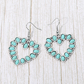 Boho Oval Stone Open Heart Dangle Earrings