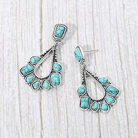 Boho Stone Accent Geometric Teardrop Dangle Earrings