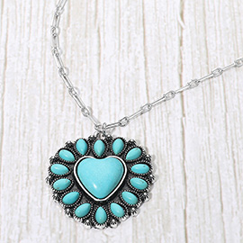 Boho Wester Heart Medallion Pendant Necklace