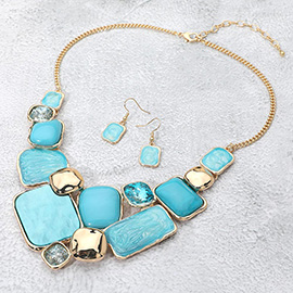 Enamel Geometric Plate Mosaic Link Statement Necklace