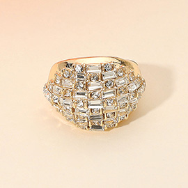 Checkered Pattern Baguette Stone Embellished Chunky Stretch Ring