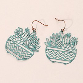 Brass Metal Botanical Planter Cutout Dangle Earrings