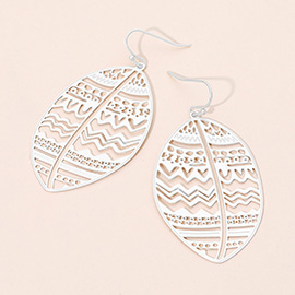 Brass Metal Tribal Pattern Cutout leaf Dangle Earrings
