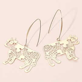 Metal Filigree Cow Dangle Earrings