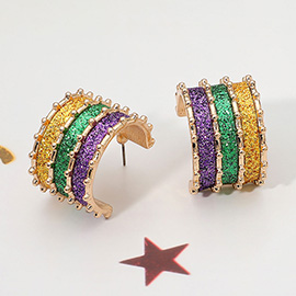 Mardi Gras Glitter Stripe Hoop Earrings