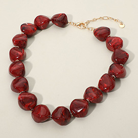 Chunky Marbled Resin Pebble Beaded Statement Necklace