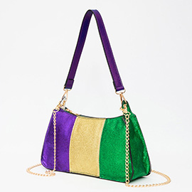 Faux Leather Mardi Gras Sparkle Front Shoulder Crossbody Bag
