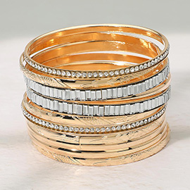 11PCS - Rhinestone Accented Multi Layered Bangle Bracelets
