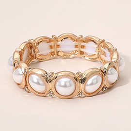 Oval Round Pearl Embellished Stretch Bracelet