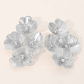 Stone Accent Cutout Floral Petal Statement Earrings