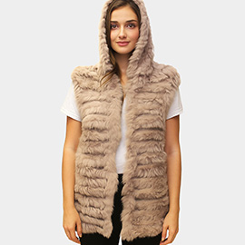 Faux Fur Hooded Sleeveless Vest
