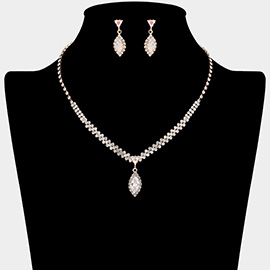 Marquise CZ Stone Pendant Accent Rhinestone Paved Necklace