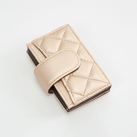 Quilted Faux Leather Snap Closure Card Holder Wallet