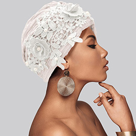 Floral Lace Pearl Embellished Turban Hair Wrap