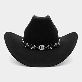 Geometric Metal Chain Accent Western Cowboy Fedora Hat