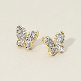 14K Gold Plated CZ Stone Paved Butterfly Stud Earrings
