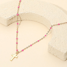 Cross Pendant Beaded Chain Necklace