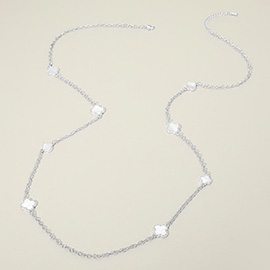 14K Gold Plated Mother of Pearl Quatrefoil Motif Station Long Necklace