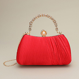 Rhinestone Embellished Handle Pearl Clasp Elegant Evening Clutch Crossbody Bag