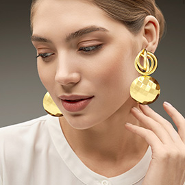 Bold Hammered Metal Disc Drop Statement Earrings