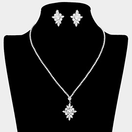 Heart CZ Stone Center Marquise Cluster Around Pendant Rhinestone Paved Necklace