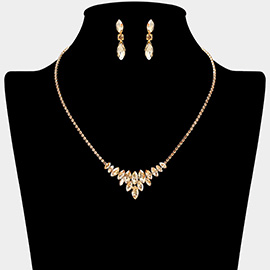 Marquise Stone Cluster Embellished Rhinestone Studded Necklace