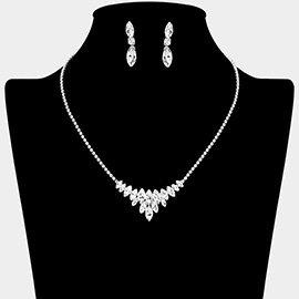 Marquise Stone Cluster Embellished Rhinestone Studded Necklace